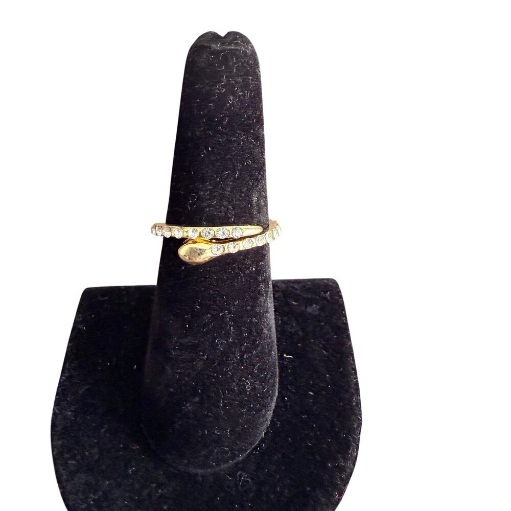 Rhinestone studded gold tone snake wrap delicate ring - size 7.75
